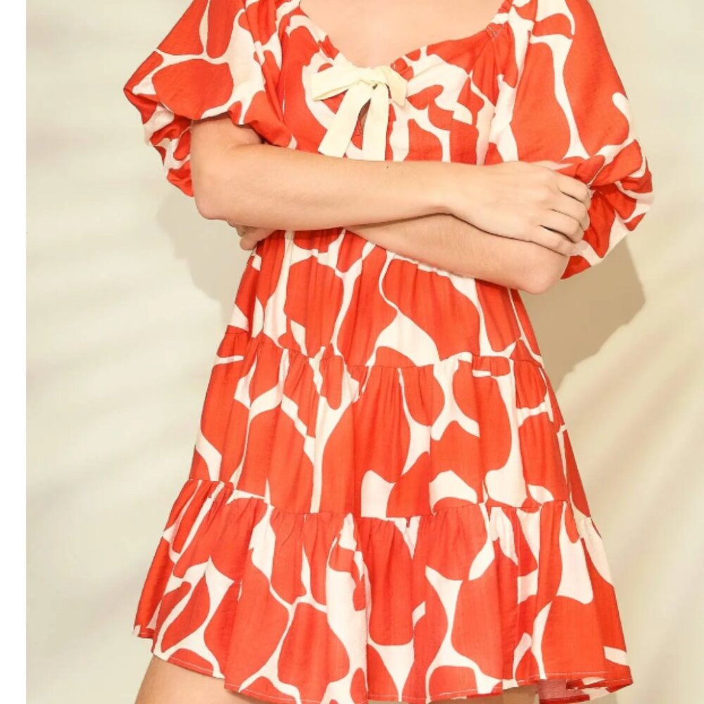 025.Two Tone Abstract Print Dress
